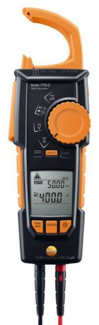 testo 770-2, токоизмерительные клещи с функцией измерения истинного СКЗ, 1 комплект измерительных щупов (0590 0010), 1 адаптер для термопар типа K