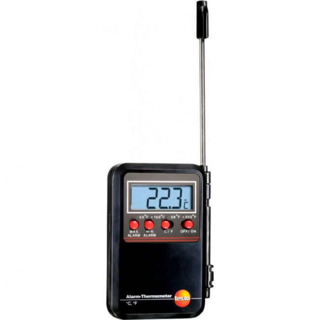 Мини-термометр с проникающим зондом и сигналом тревоги, -20 до +150 °C (длина зонда 190 мм, кабель 80 см), вкл. зажим для крепления - фото