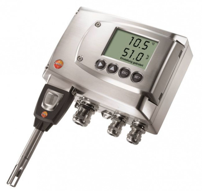 testo 6681, промышленный трансмиттер температуры/влажности с возможностью выбора сигнальных аналоговых выходов, с  выводом данных во всех единицах измерения влажности